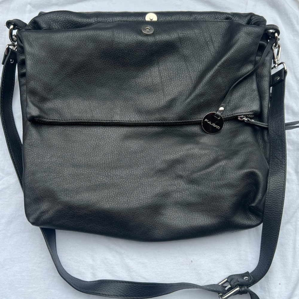 Pulicati Black Leather Hobo Shoulder Bag